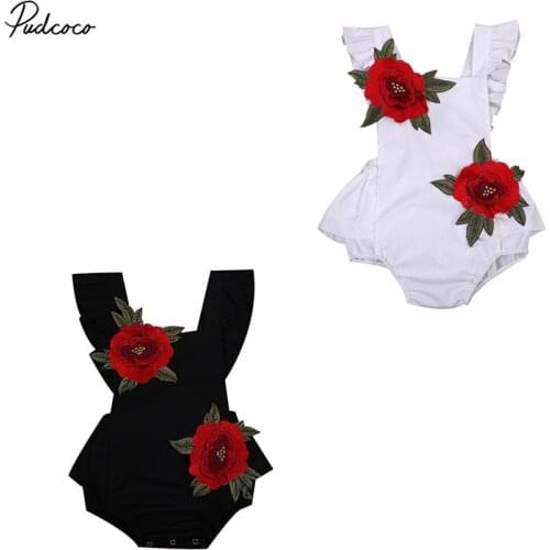 0-24M Summer Newborn Toddler Baby Girls 3D Floral Bodysuit Sleeveless Clothing Sweet Girls Backless Flower Sunsuit Outfits