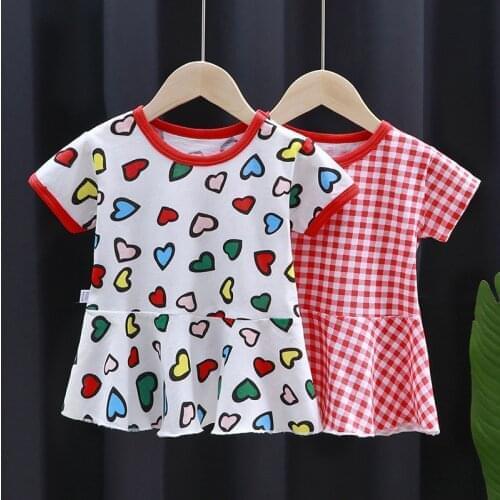 Hot Summer Dress for Girls Kids Print Dresses for Girls Vestidos Cotton Casual Short Sleeve Dress Toddler Baby Children Clothes