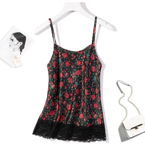 Womens 100% Pure Silk Satin Silk Black Lace Spaghetti Strap Camisole Top Vest Sleepwear JN531
