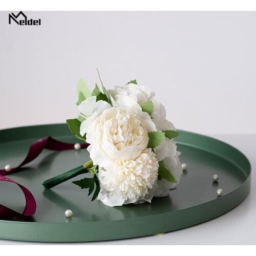 Meldel Artificial Peonies Hydrangea Pompon Flowers Bouquet Silk Fake Flowers for DIY Home Garden Wedding Decor Imitation Flores