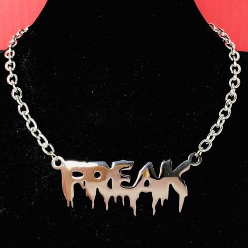 Punk FREAK Letter Metal Pendant Necklace For Women Girl Halloween Dripping Blood Shape Choker Necklace Cool Hip Hop Jewelry 2020