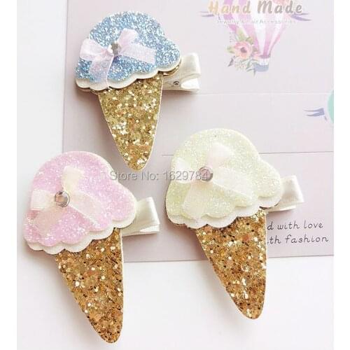 15pcs Boutique Fashion Cute Felt Icecream Hairpins Glitter Cartoon Icecream Cone Hair Clips Princess Headwear Hair Accessories