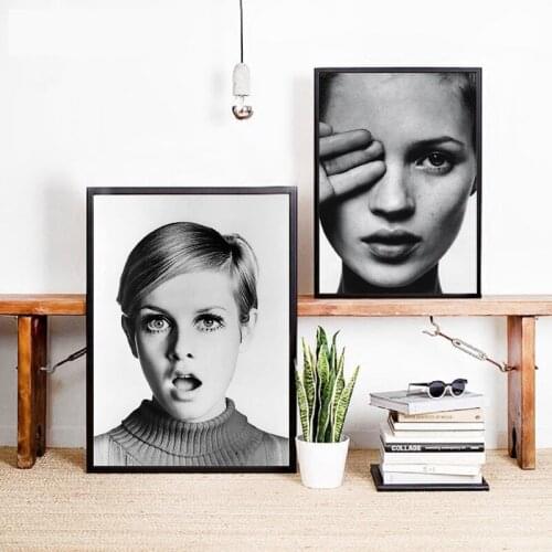 Fashion Pop Girl Poster Black and White Photograph Print , Nordic Fashion Girl Portrait Canvas Painting Wall Picture Art Print
