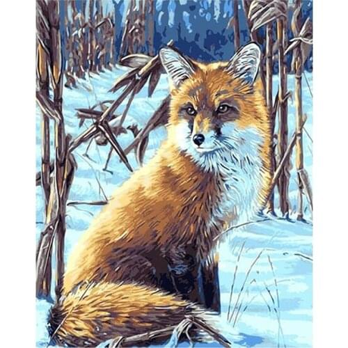 DIY Digital Painting By Numbers Package The snow fox oil painting mural Kits Coloring Wall Art Picture Gift frameless