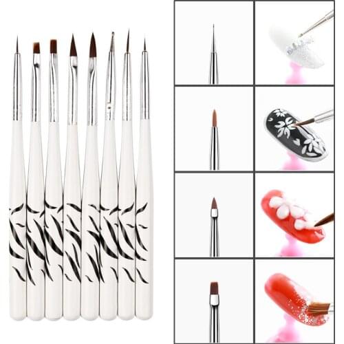 Set of 8 Sizes Nail Art Brush Zebra Pattern Handle Painting Drawing Liner Polish UV Gel Accessories Nail Material Tools
