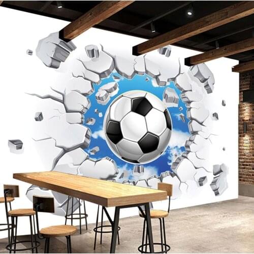 Custom 3D Mural Wallpaper Modern Simple Football Broken Wall Photo Wall Murals Kids Bedroom Living Room Creative Decor Wallpaper