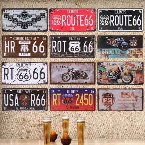 30x15cm American Route 60 License Plate Retro Metal Poster Vintage Tin Signs Board Plaque Motorcycle Garage Road Home Wall Decor