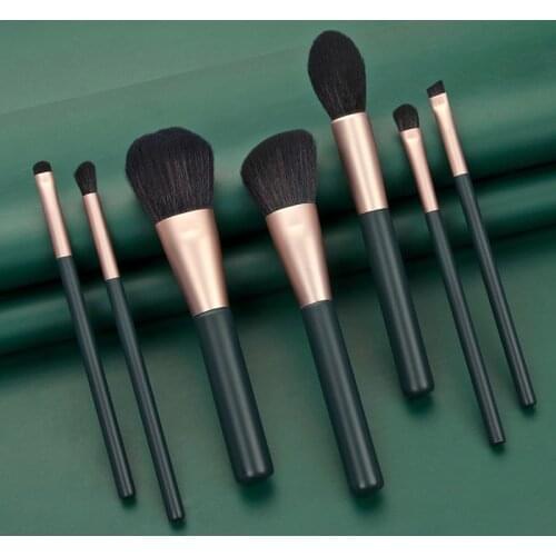 New 7pcs Dark Green Unicorn Brush Wooden Foundation Blending Power Eyeshadow Contour Face Cosmetic Beauty Make Up Brush