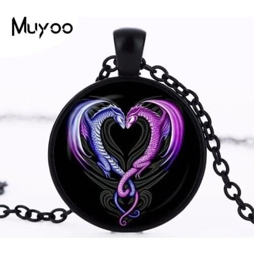 New hot Dragons heart pendant Double Dragon Pendant Dragon Heart Jewelry Colar Glass Cabochon Pendants Sale on Aliexpress HZ1