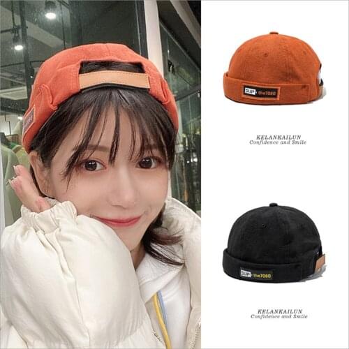 Retro dome hat men and women solid color velvet beanie mens Docker Sailor crimping borderless skull hat navy hat casual hip-hop