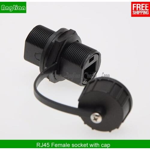 RJ45 Female socket Straight head Ethernet LAN Black IP68 Protection M20 Stuffing Locknut Plastic RJ45 Waterproof Gland Connector