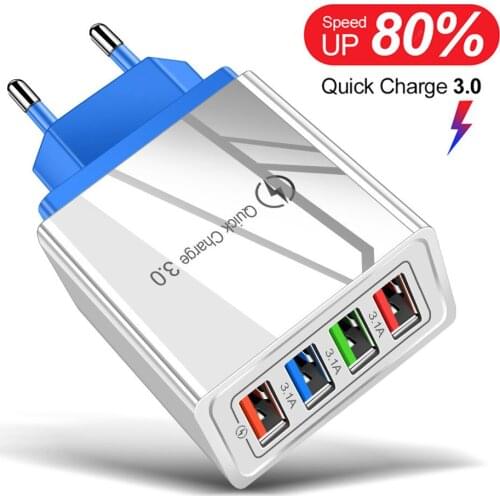 Useful 4 USB Quick Charge 3.0 USB Charger for Huawei Mate 30 Samsung S10 A50 Tablet QC 3.0 Fast Wall Chargers EU Plug Adapte