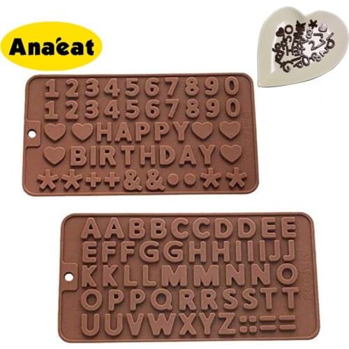 ANAEAT 2pcs silicone chocolate mold letter + number fondant molds cookies bakeware toolscake decorating tools