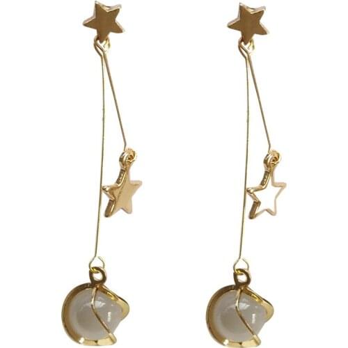 Cat Eye Stone Earrings Star Hollow Exquisite Fashion Women Wedding Long Drop Earrings Dangle Hanging Earrings Girl Gift Jewelry