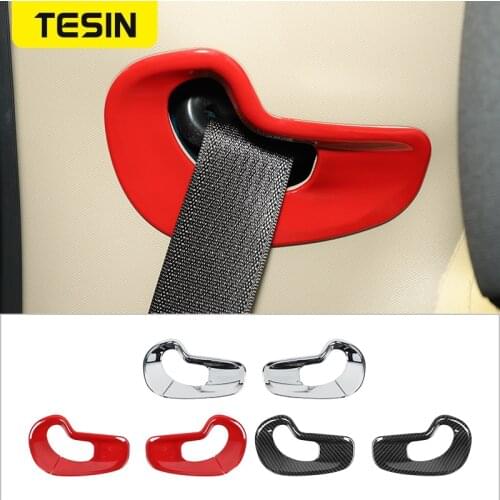 TESIN ABS Car Rear Seat Belt Buckle Decoration Cover Stickers for Dodge Ram 2018 2019 2020 2021 Interior Parts Car Accessories