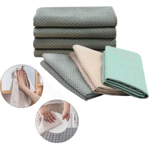 5PCS Special Fish Scale Rag For Glass Cleaning No Trace Housework Cleaning Cloth Kitchen Oil Removal Absorbent Non-Linting Towel