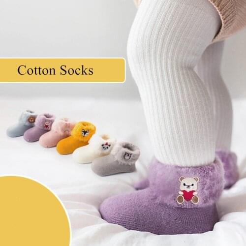 YWHUANSEN 1 Pair Baby Thick Winter Socks With Fleece Embroidery Cartoon Fox Infant Girls Boys Warm Socks For Newborns Calcetines