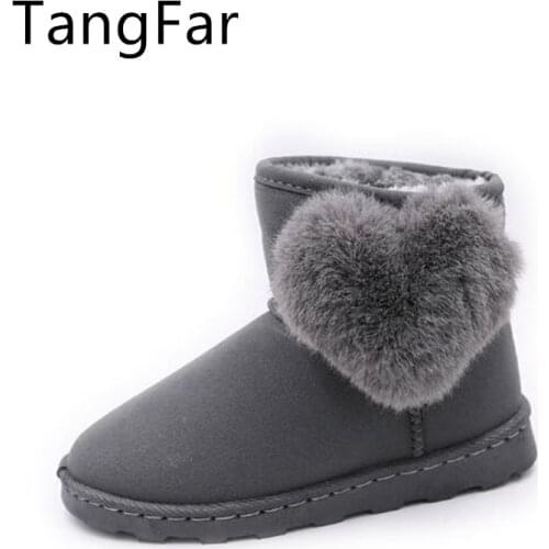 Winter Childrens New Pure Color Snow Boots Warm Waterproof Cute Rabbit Fur Pink Baby Ankle Botas
