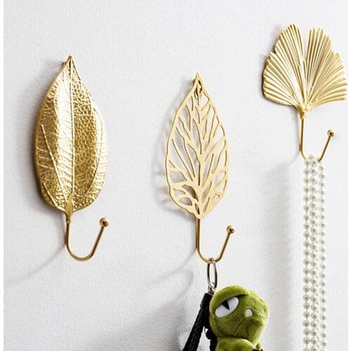 Gold Bag Metal Mini Hanging Hook Hook Up Leaf Shape Door Wall Hanger Decor Single Creative Wardrobe