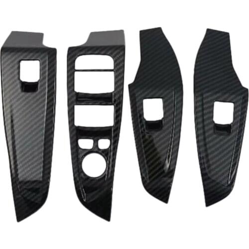 1 Set Carbon Fiber Pattern ABS Window Lift Switch Button Trim Auto Accessories for 3 Series 2019 Car Decor Accessories