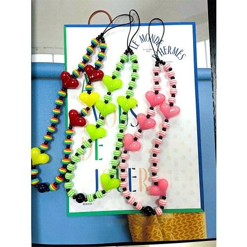 10Pcs 2021 Fashion Mobile Chain Beaded Phone Charms Strap Lanyard Chains For Women Jewelry Summer Cute Girl Heart Charm