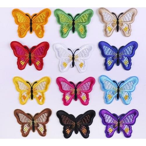 10Pcs Butterfly Purple Pink Yellow DIY Patches Embroidery For T-Shirt Iron On Appliques Clothes Jeans Stickers Badges Parche