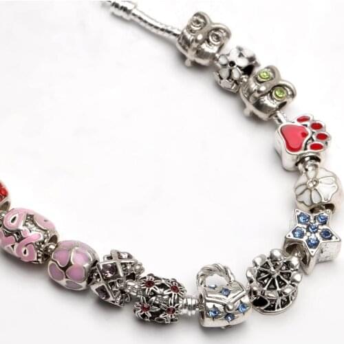 20 Pcs Big Hole European Beads Mixed Enamel Rhinestone Crystal Bead Charms for Bracelet Jewelry Making