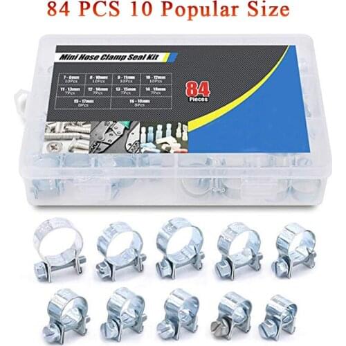 84Pcs 10 Size Mini Fuel Injection Style Hose Clamp Assortment Kit For Diesel Petrol Pipe