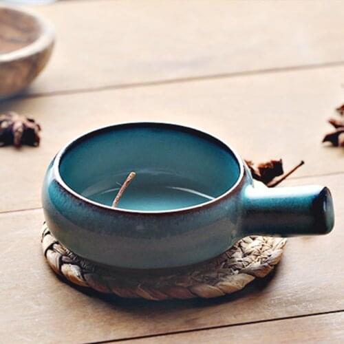 ANTOWALL Blue Ceramic Small Sauce Dish Simple European Style Solid Color Tableware Dipping Sauce Bowl with Handle