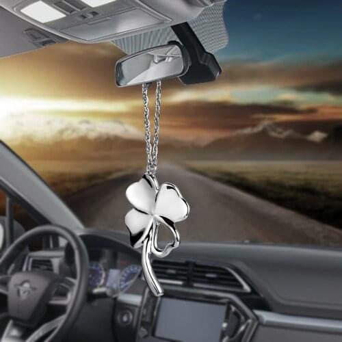 Car Pendant Metal Lucky Clover Auto Rear View Mirror Decoration Hanging Pendant Automobile Decor Suspension Ornaments Gifts