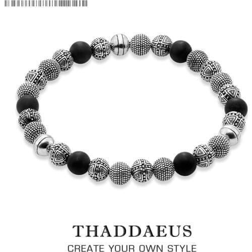 Bracelets Silver Cross Beads & Obsidian 925 Sterling Silver For Men Trendy Gift Europe Style Heart Rebel Masculine Bracelets