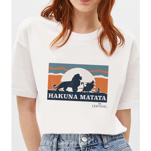 Simba Timon Pumbaa Hakuna Matata Disney Lion King T Shirt Women Short Sleeve Basic Tee Tops Unisex T-shirt Home Wear
