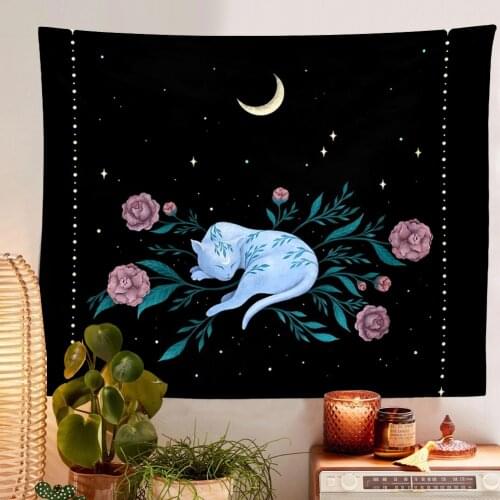 Cat Witchcraft Tapestry Wall Hanging Moon Tapestries Mysterious Divination Baphomet Occult Home Wall Black Home Decor