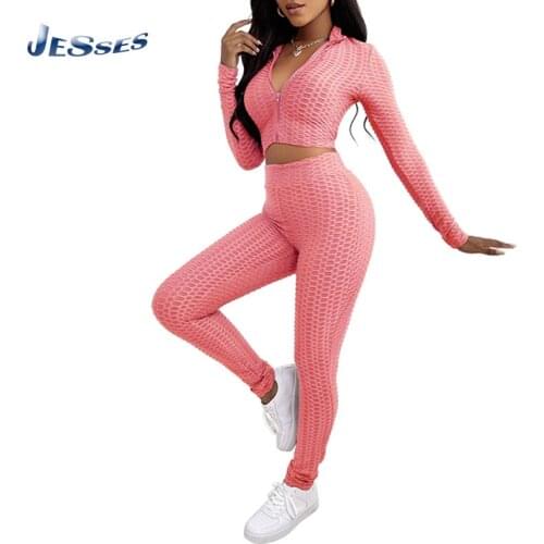 Hot Sale Seamless Outfit Summer Workout Yoga Set Female Gym Sportswear Long Sleeve Zipper Crop Top+High Waist Pant Set Tracksuit