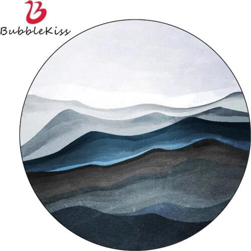 Bubble Kiss Nordic Style Round Carpet Blue Mountain Pattern Living Room Carpet Art Design Bedroom Decor Area Carpet Customizable