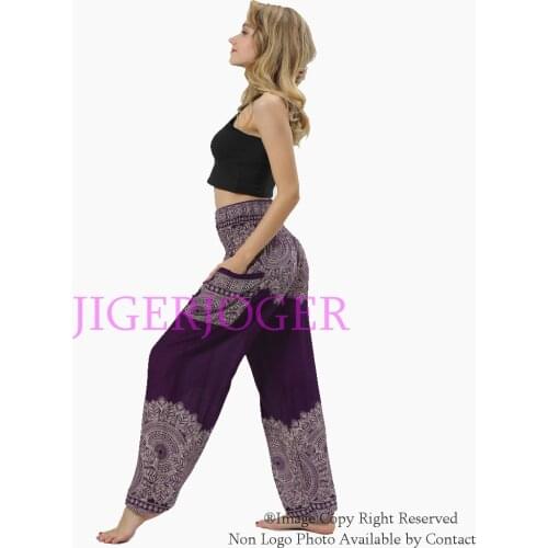 JIGERJOGER Purple Mandala flower print Cotton yoga Legging Straight harem pants stretchy waistband dance pant free drop shipping