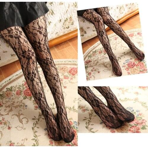 Fashion Sexy Mesh Stockings Vintage Flowers Openwork Lace Pantyhose Fish Net Stockings Lingerie