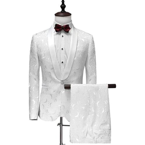 Man Suits Custom Made Formal Slim Jacket Shawl Lapel White Black Champange Suit For Wedding Groom Tuxedos(Blazer+Pants+Tie)