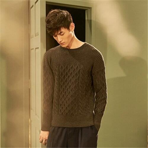 New fashion 100%hand made pure wool Oneck knit men twisted solid pullover sweater one&over size