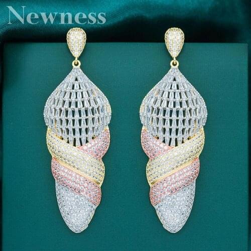 Newness Luxury Popular Luxury Water Drop Full Mirco Paved Crystal Zircon Naija Wedding Earring Fashion Jewelry for Women