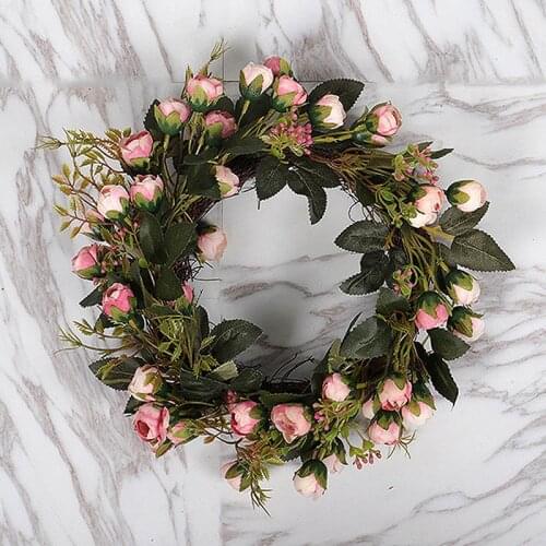 New 30cm/40cm Artificial Mini Rose Floral Wreath Silk Fake Flower Garland for Home Front Door Wedding Wall Hanging Decoration