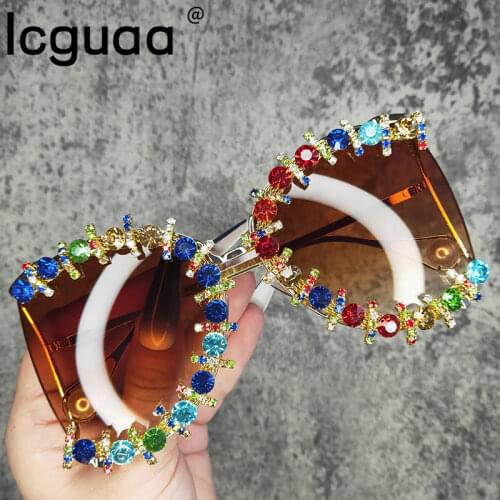 Fashion Eyeglasses Alloy Frame Water Drop lens less Chain Pendant Half Frame Women Luxury Diamond Glasses