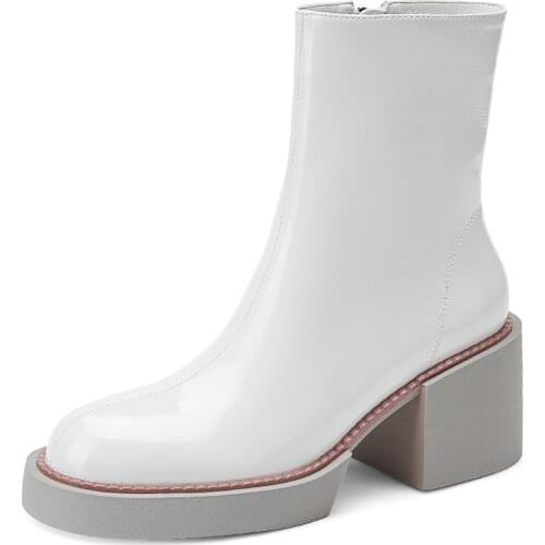 Autumn Winter Women Motorcycle Boots Elegant High Heels Footwear Boot Black White Platform Shoes Thick Bottom Footwear Shoes A93