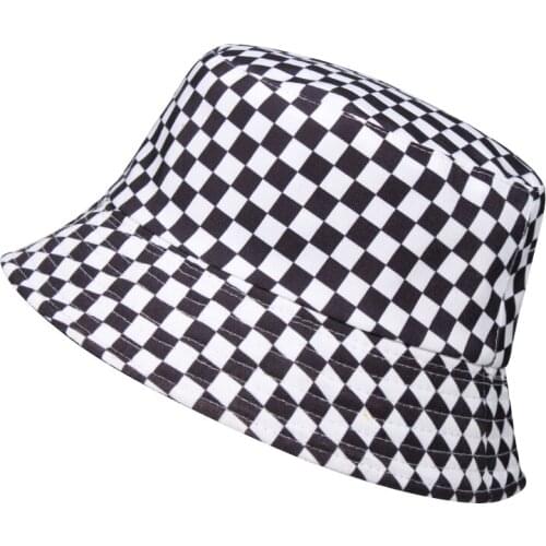 Cartoon Panda Funny Black White Lattice Bucket Hat For Men Women Panama Fisherman Caps Summer Cow Print Fishing Bucket Sun Hat