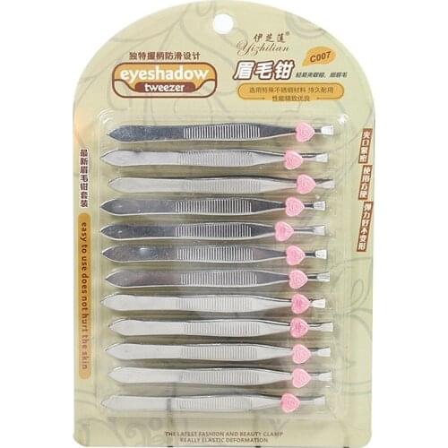 12 Pieces Stainless Steel Eyebrow Tweezer Trimming Face Beauty Cosmetic Makeup Tool E922