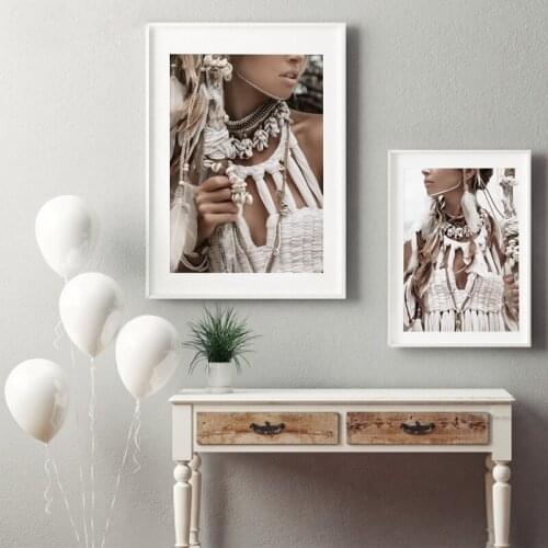 Native Beauty Girl Poster Canvas Art Print , Bohemian Native Women Photography Canvas Painting Wall Picture Art Home Decor