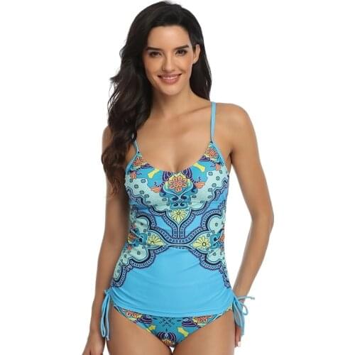 Plus Size Two Piece Bathing Suit Women Spaghetti Strap Bikini Swimsuit Vintage Tankini Set Retro Bandage Swimwear Female Biquini