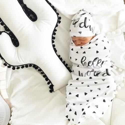 Newborn Baby Sleeping Bag Cute Cartoon Animal Printed Swaddle Blanket Sleeping Swaddle Muslin Wrap+Hat 2pcs New Born Set