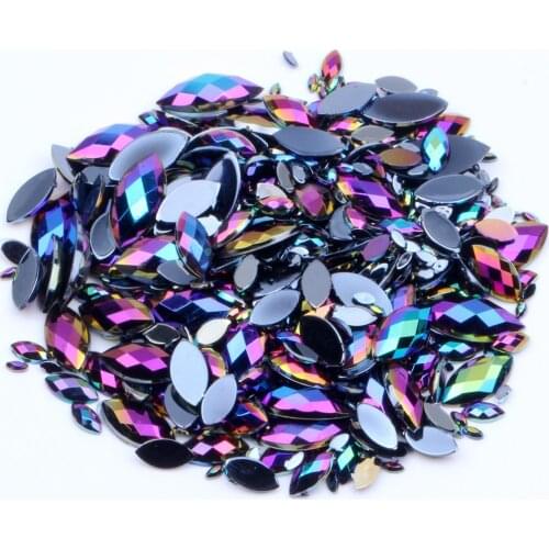 Rhinestones 7x15mm 30pcs Acrylic Flatback Marquise Earth Facets AB colors Acrylic Rhinestone Glue On Strass High Shine Beads