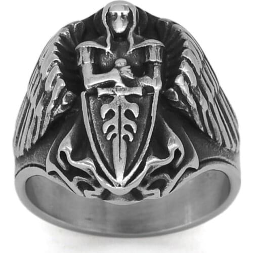 ST.MICHAEL ARCHANGEL CROSS SHIELD PRAYER MEDAL Amulet Stainless Steel Ring